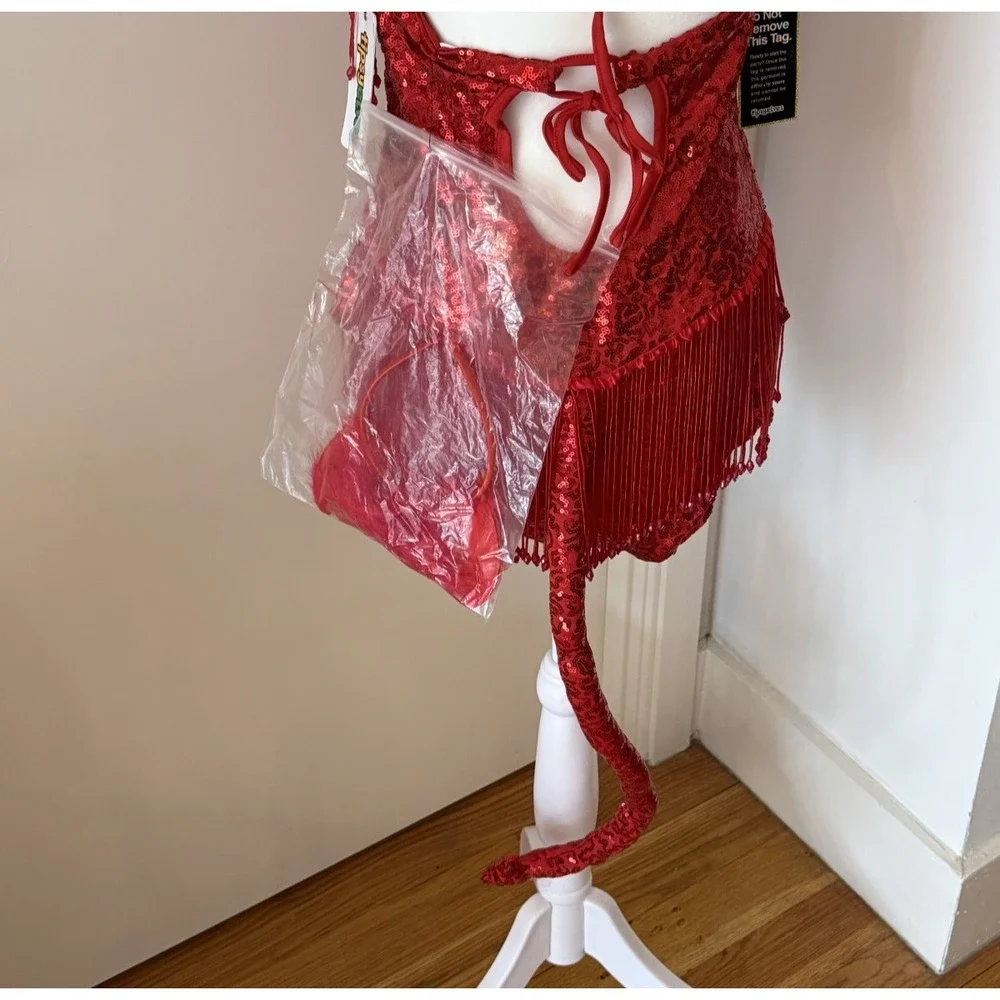 NWT LG Sequined Beaded TIPSY‎ ELVES Sexy Devil Costume Leotard Halloween Party